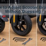 Unbranded scooter brake systems on a clean workbench with proper hand tools