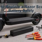 Closed unbranded electric scooter approved battery pack connector and insulated tools safely separated