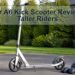 Unbranded extra-tall kick scooter with oversized solid wheels and safety gear