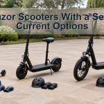 Three unbranded purpose-built seated scooters sized for toddler teen and adult riders