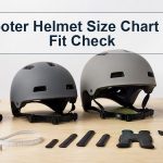 Plain scooter helmets in several sizes with a soft measuring tape and fit pads